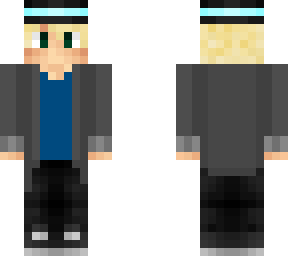 blonde haired shag with blue shirt and grey overcoat