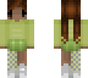 chibi girl - black - toxic yellowish green outfit - brunette pigtails