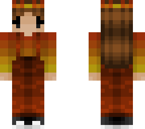 chibi girl - brunette - red, orange, yellow & brown - overalls & crown