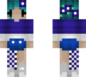 chibi girl - short teal hair - blue & white - shorts & flowers