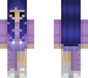 girl - chibi - purple sweater & shorts - medium blue hair