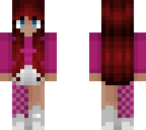 girl - long curly redhead - dragonfruit magenta & white outfit