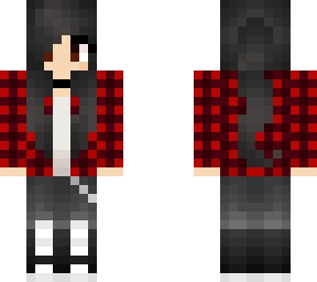 black hair red flannel girl