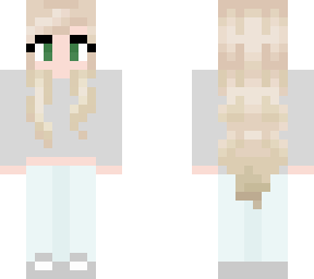 blond, gray sweater, green eyes