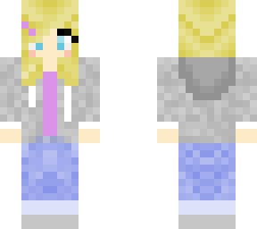 blonde girl in gray jacket with hair clip