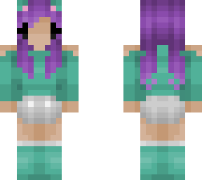 chibi girl - short purple hair - cyan outfit w/ ears - gray shorts