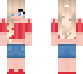 red shirt girl with ponytail