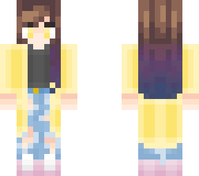 purple-haired girl with a yellow sweater