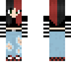 completed skater half red half black hair | Minecraft Skin