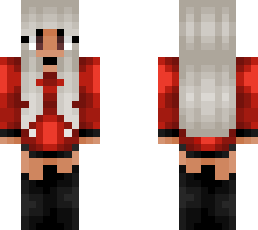 girl - long gray hair - red & black outfit