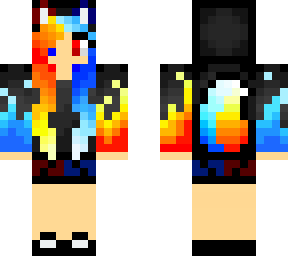 blue and red fire cat girl skin