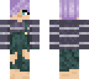 lavender hair and ripped overalls