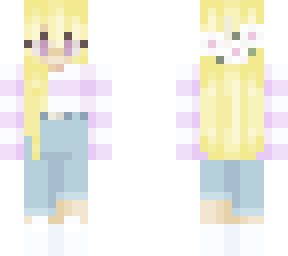 blond girl with purple outfit