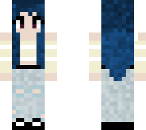 female w/ blue hair+camo(ish) jeans+yellow cold shoulder crop w/strips