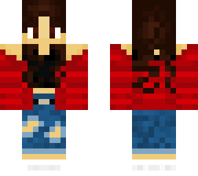 girl with red windbreaker and jeans