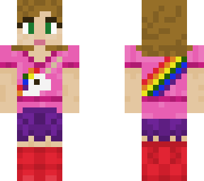 simple light brown hair, unicorn shirt, purple skirt alex