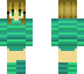 brown hair girl (blue and green jumper)