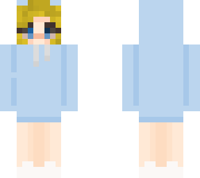 blonde girl with baby blue hoodie dress