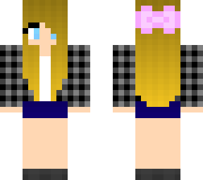 blonde hair black flannel pink bow girl