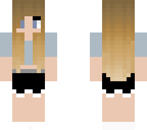 straight brown hair girl with blue/grey top