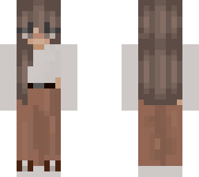 girl wearing  white turtle neck and brown lose pants