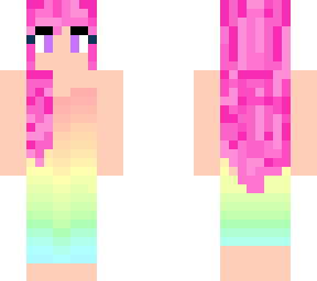 pastel rainbow dress, pink hair