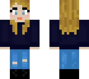 blonde girl, navy blue sweater and boots
