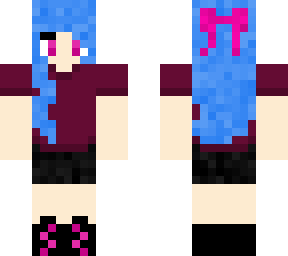 simple girl with blue hair and bow