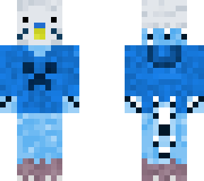 budgie with a  blue creeper hoodie with feet :d