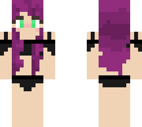 cute girl with black bathing suit and purple hair