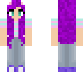purple hair and pastel pink and blue t-shirt