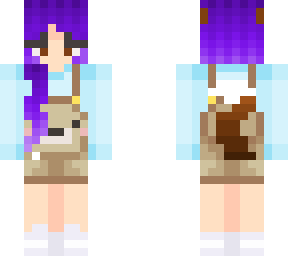 girl bear overalls purple hair blue top brown wolf ears and tail