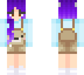 girl bear overalls purple hair blue top wolf ears