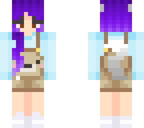 girl bear overalls purple hair blue top wolf ears and tail