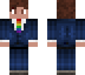 navy suit with a rainbow tie