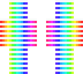 rainbow and white stripes.