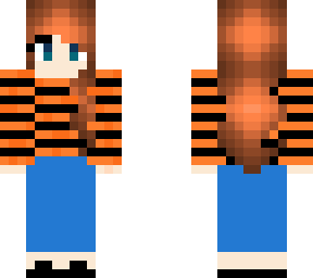 orange tee, blue pants