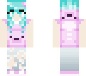 cute girl with sea blue hair and pink bear hoodie
