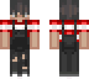 boy with black overalls and red shirt
