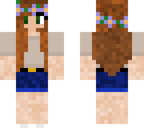 flower crown brunette girl with shorts and t-shirt and green eyes.