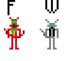 a pixel-art of my two fnaf ocs, fillip the fox and will the wolf