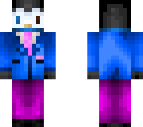 penguin wearing a blue and pink tuxedo