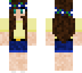 pretty girl with brown hair and blue eyes with light skin and a blue flowercrown