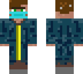 blue villager with facemask