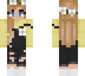 yellow overalls w/ blonde hair