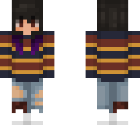 striped shirt with purple hair