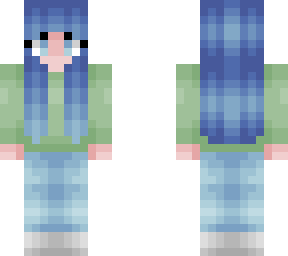girl - long blue hair - pastel green sweater