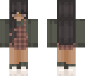 brown hair girl with brown overalls