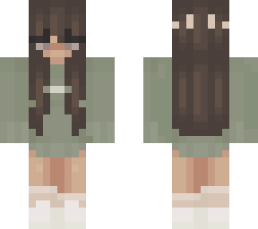 brown hair girl with green outfit
