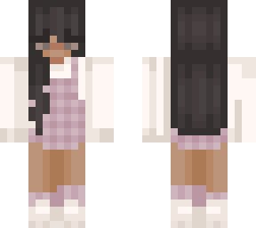 brown hair girl with pink overalls